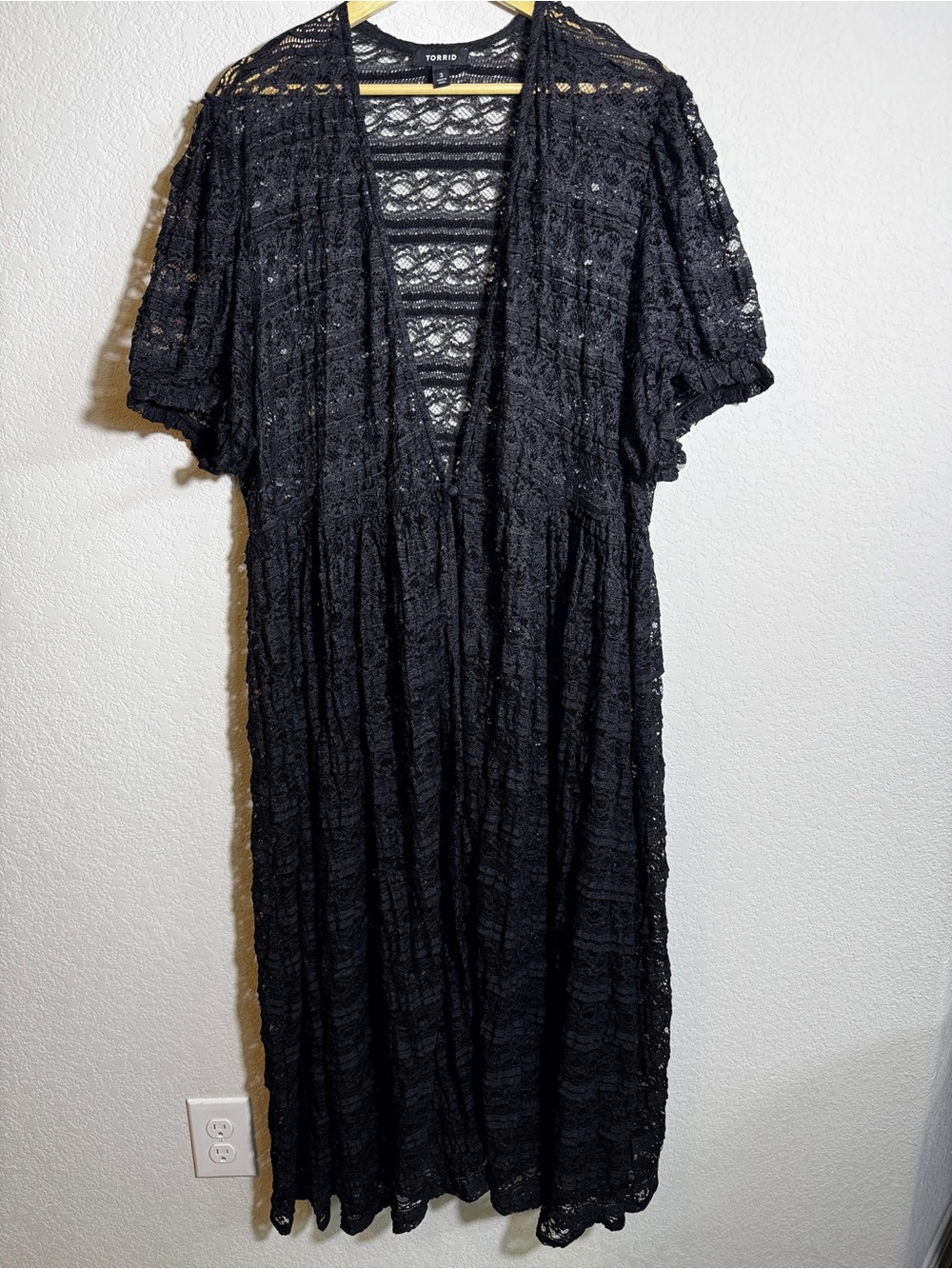 Torrid Duster Women Size 3 Black Lace Maxi Kimono Open Front Boho Sheer
